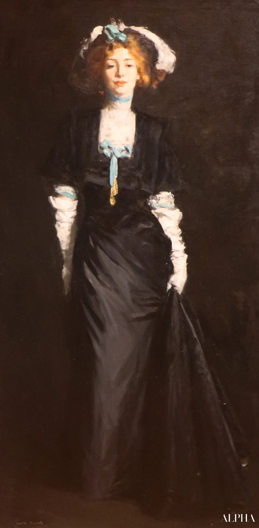 Jessica Penn en noir avec des plumes blanches - Robert Henri - Reproductions de tableaux et peintures haut de gamme
