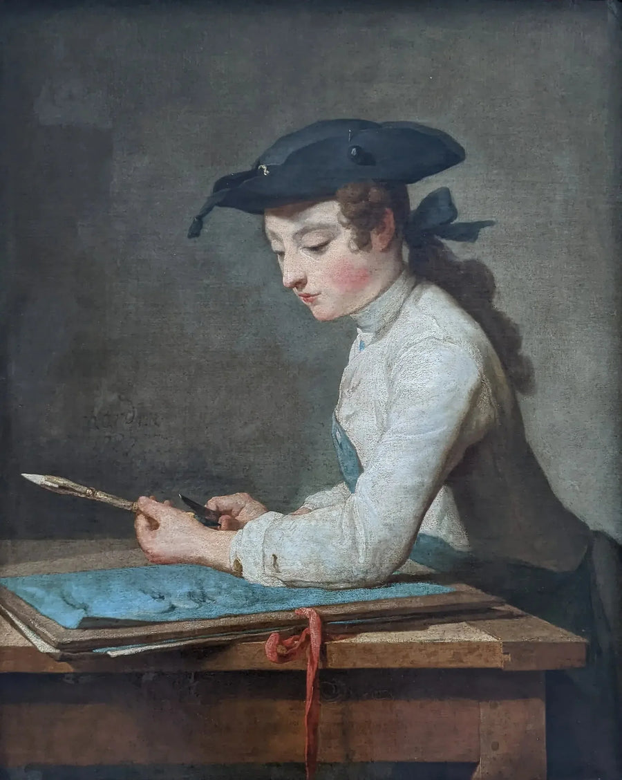 Genç Çizer Kalemini Kesiyor - Jean Simeón Chardin
