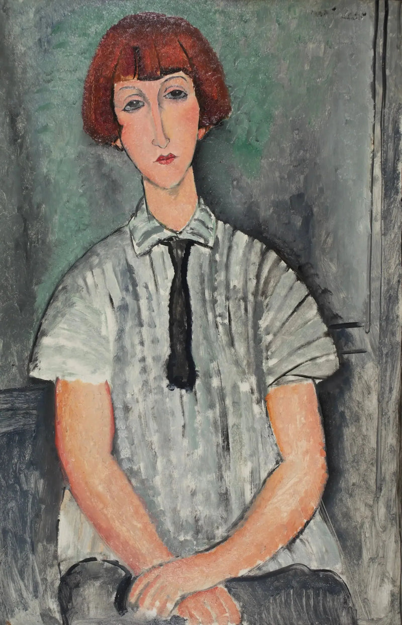 Çizgili Gömlekli Genç Kadın - Amedeo Modigliani