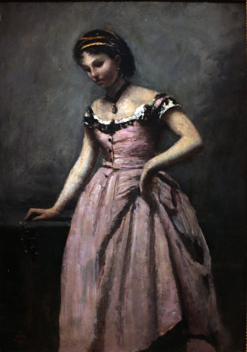Genç Kadın Pembe Elbise ile - Jean-Baptiste Camille Corot