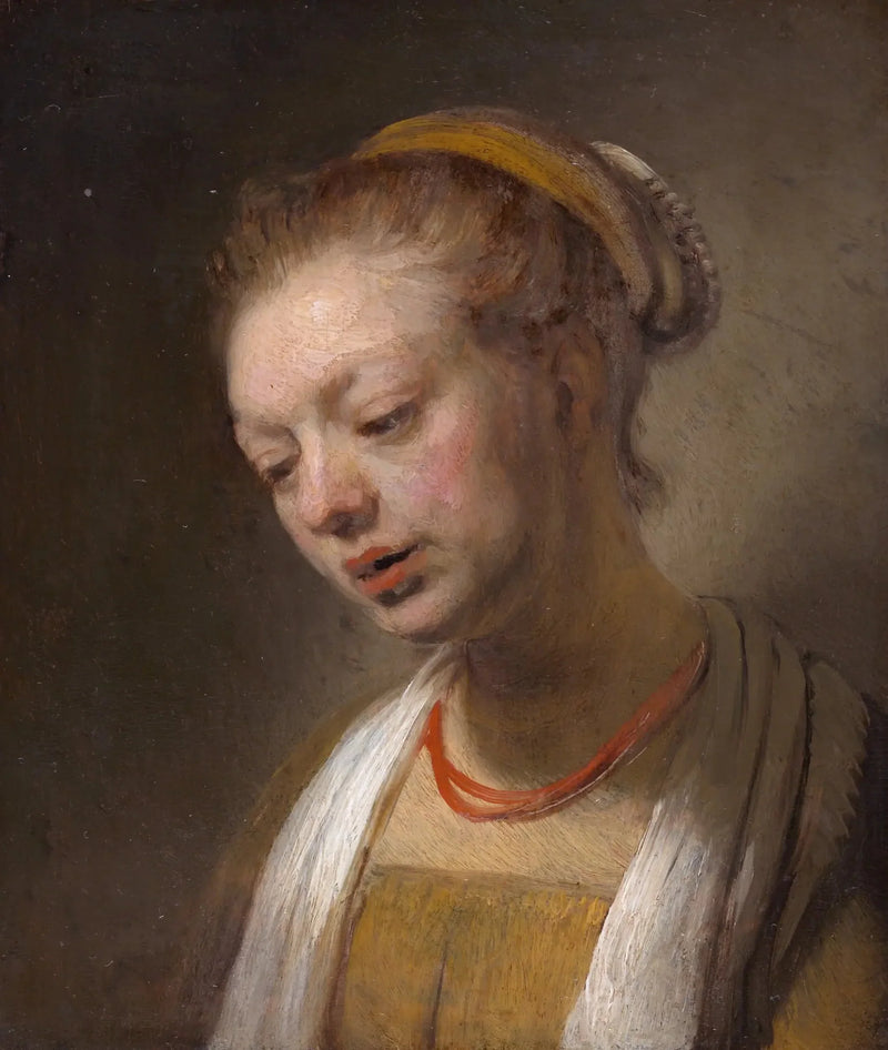 Kırmızı kolyeli genç kadın - Rembrandt