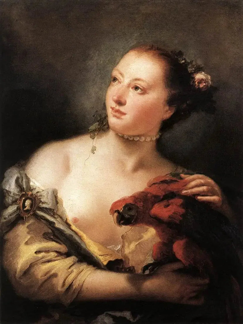 Genç kadın ve papağan - Giovanni Battista Tiepolo