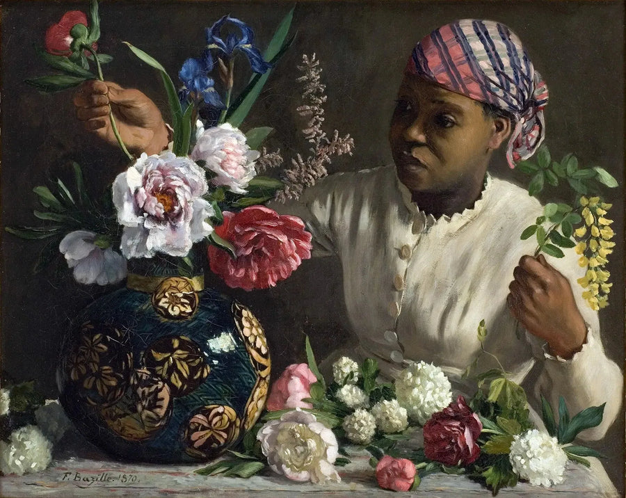 Peonilerle Genç Kadın - Frédéric Bazille