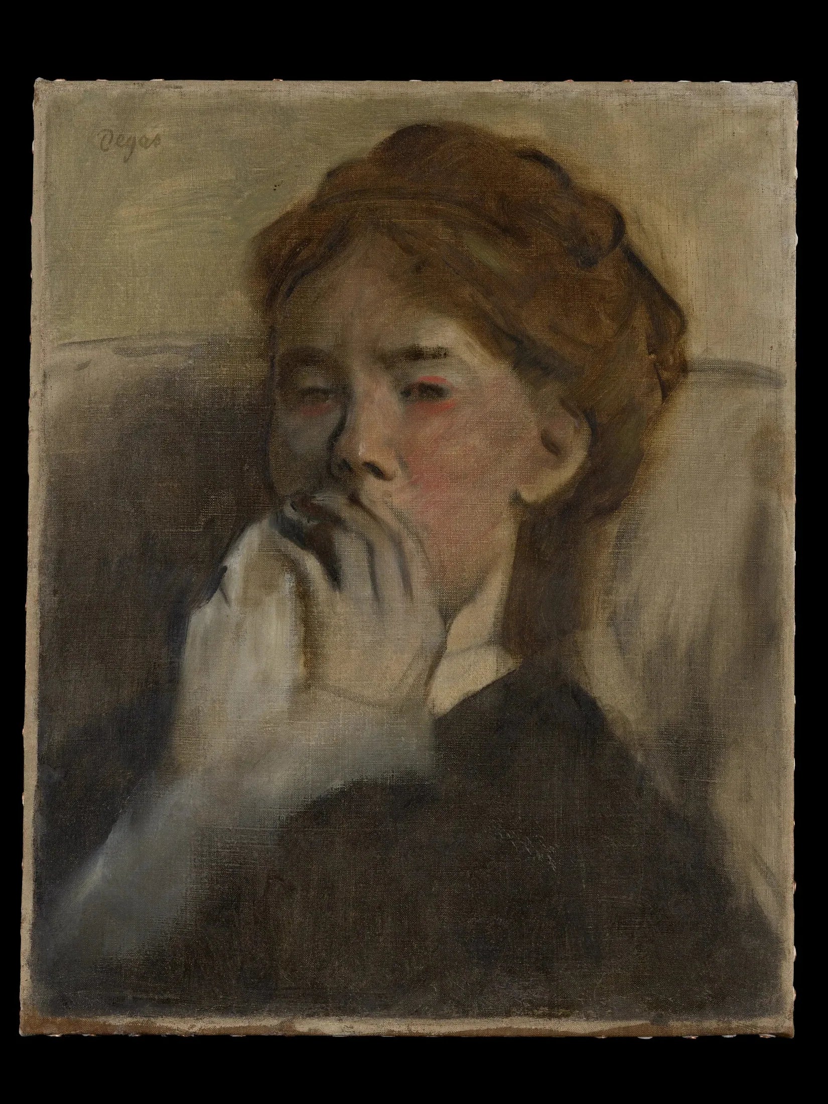 Jeune femme avec sa main sur sa bouche - Edgar Degas image 1 reproduction d’œuvre d’art à l’huile