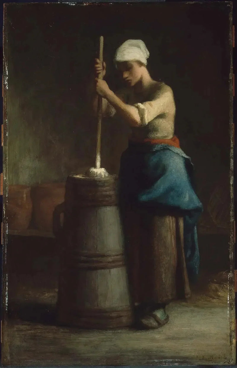 Genç kadın tereyağı çırpıyor - Jean-François Millet