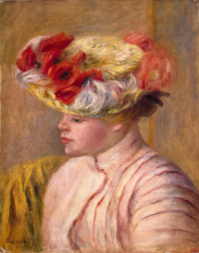 Çiçekli Şapka Takmış Genç Kadın - Pierre-Auguste Renoir
