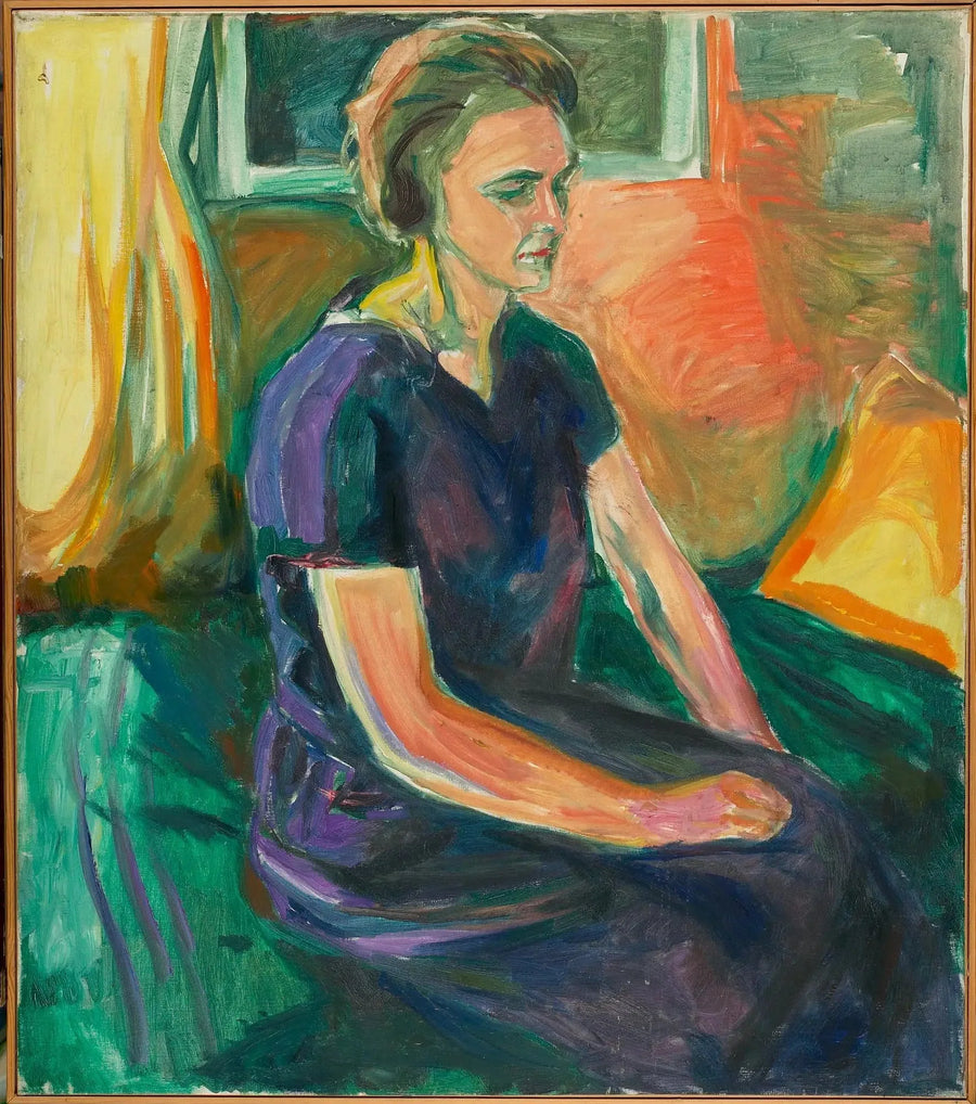 Mavi elbise giymiş genç kadın, oturmuş - Edvard Munch