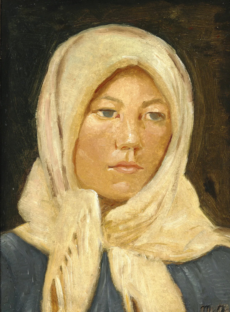 Skagen'den genç kadın, bir eşarp takıyor. - Michael Peter Ancher