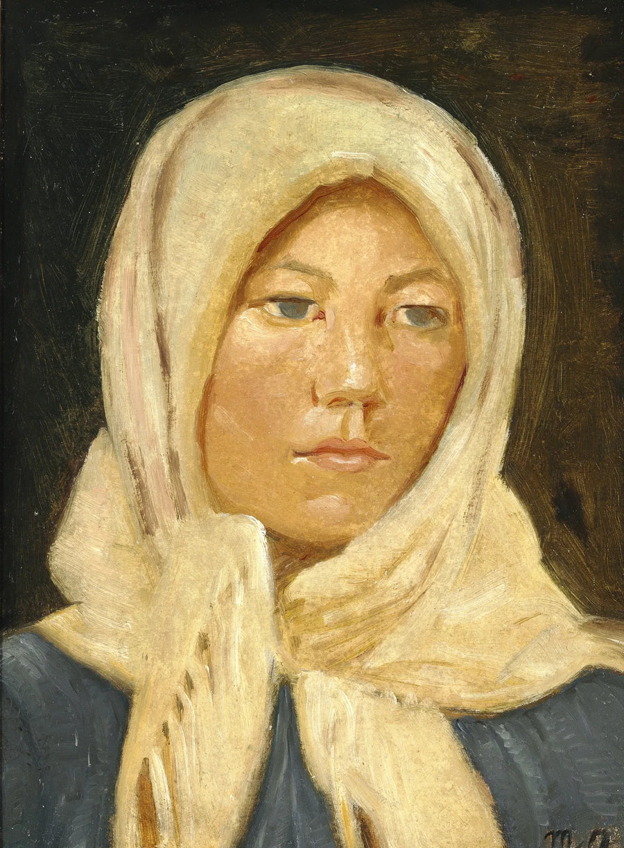 Skagen'den genç kadın, bir eşarp takıyor. - Michael Peter Ancher