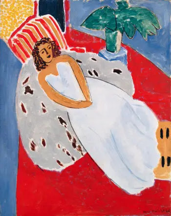 Beyaz Elbiseli Genç Kadın, Kırmızı Arka Plan - Henri Matisse