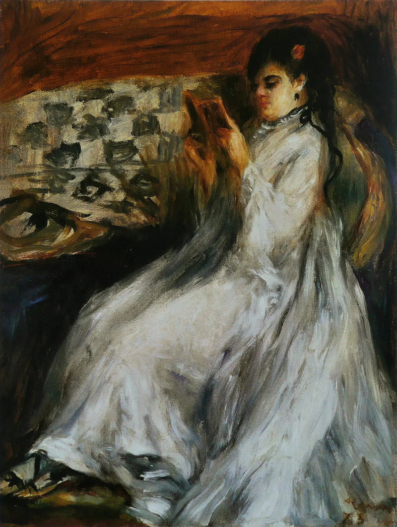 Beyaz giyen genç kadın okuyor - Pierre-Auguste Renoir