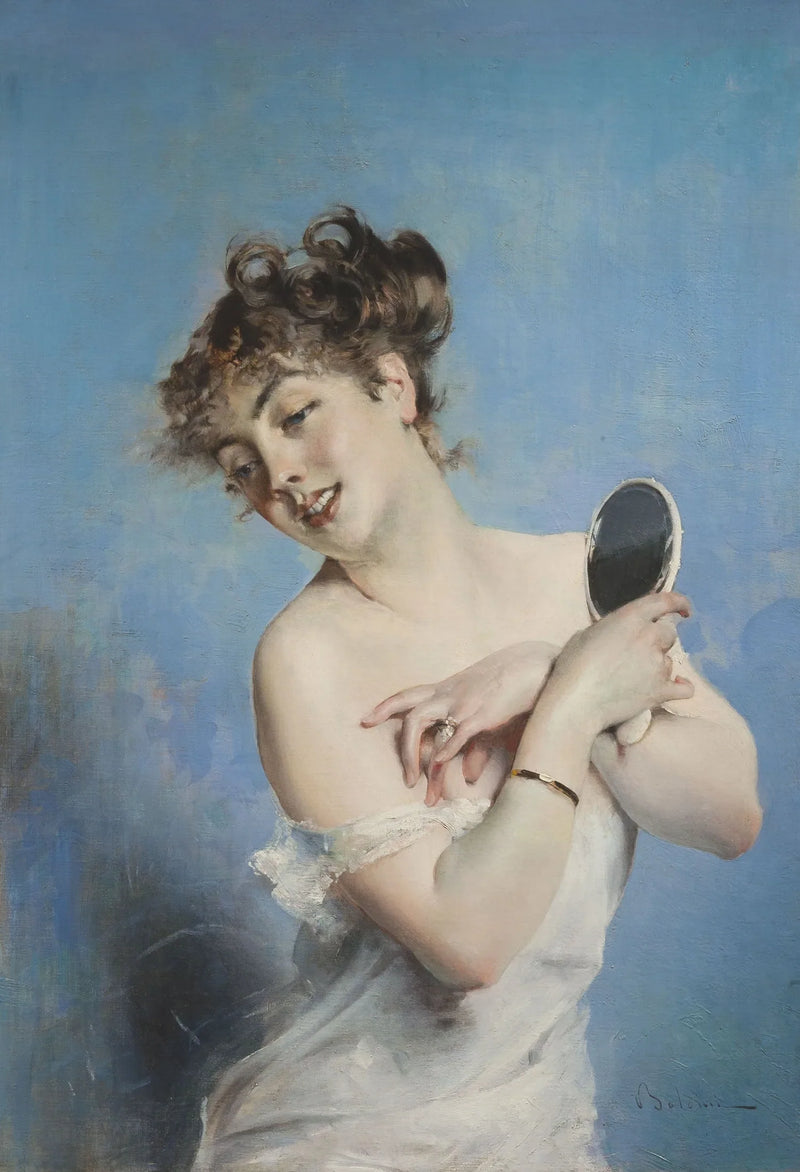 Genç kadın, gece elbisesi içinde (kişisel bakım) - Giovanni Boldini