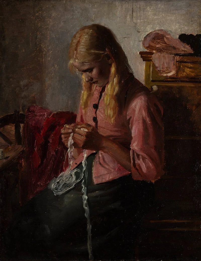 Genç kadın tığ işi yapıyor. Tine, Skagen. - Michael Peter Ancher