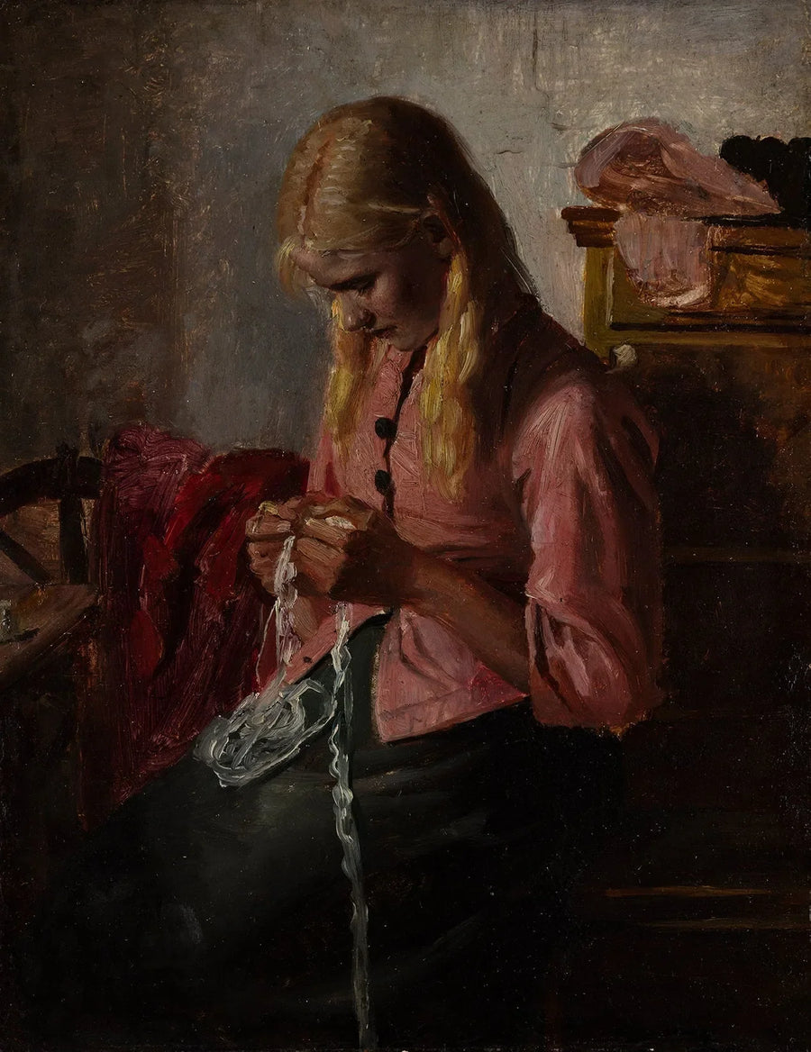 Genç kadın tığ işi yapıyor. Tine, Skagen. - Michael Peter Ancher