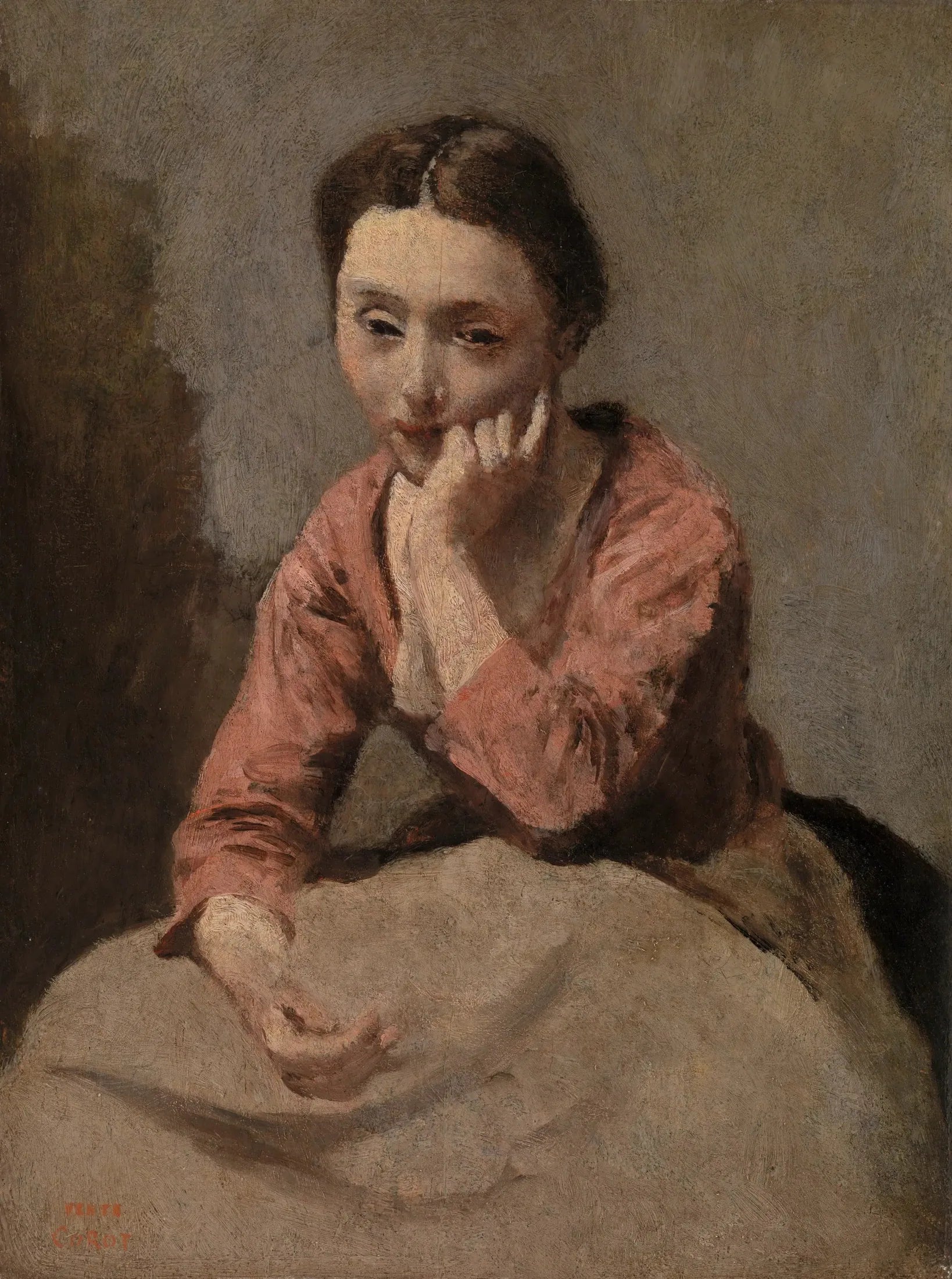 Jeune femme pensive - Jean-Baptiste Camille Corot image 1 reproduction de peinture à l’huile