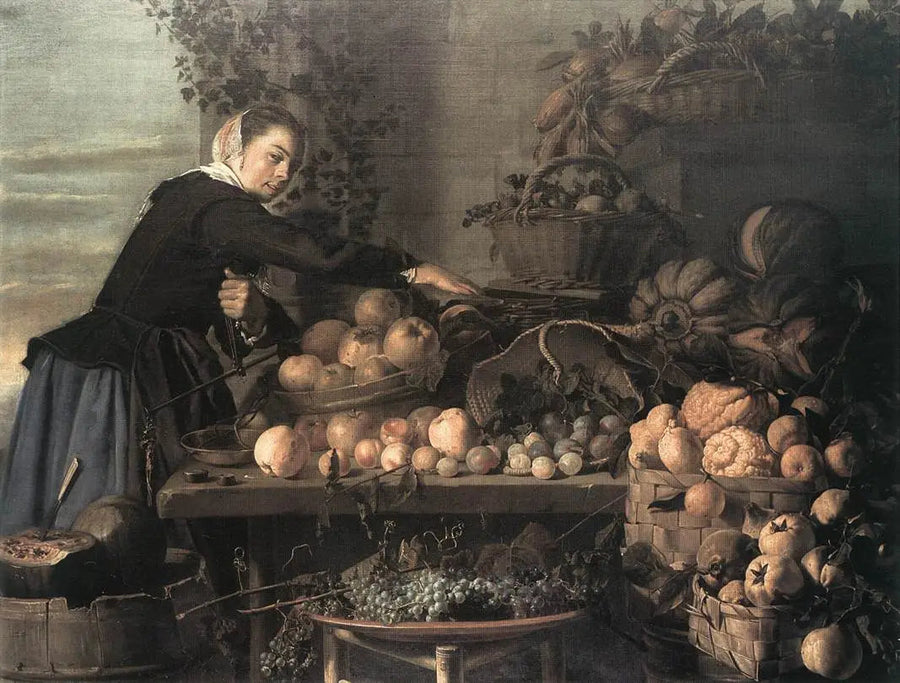Meyve ve sebzelerin yanında genç kadın - Frans Hals