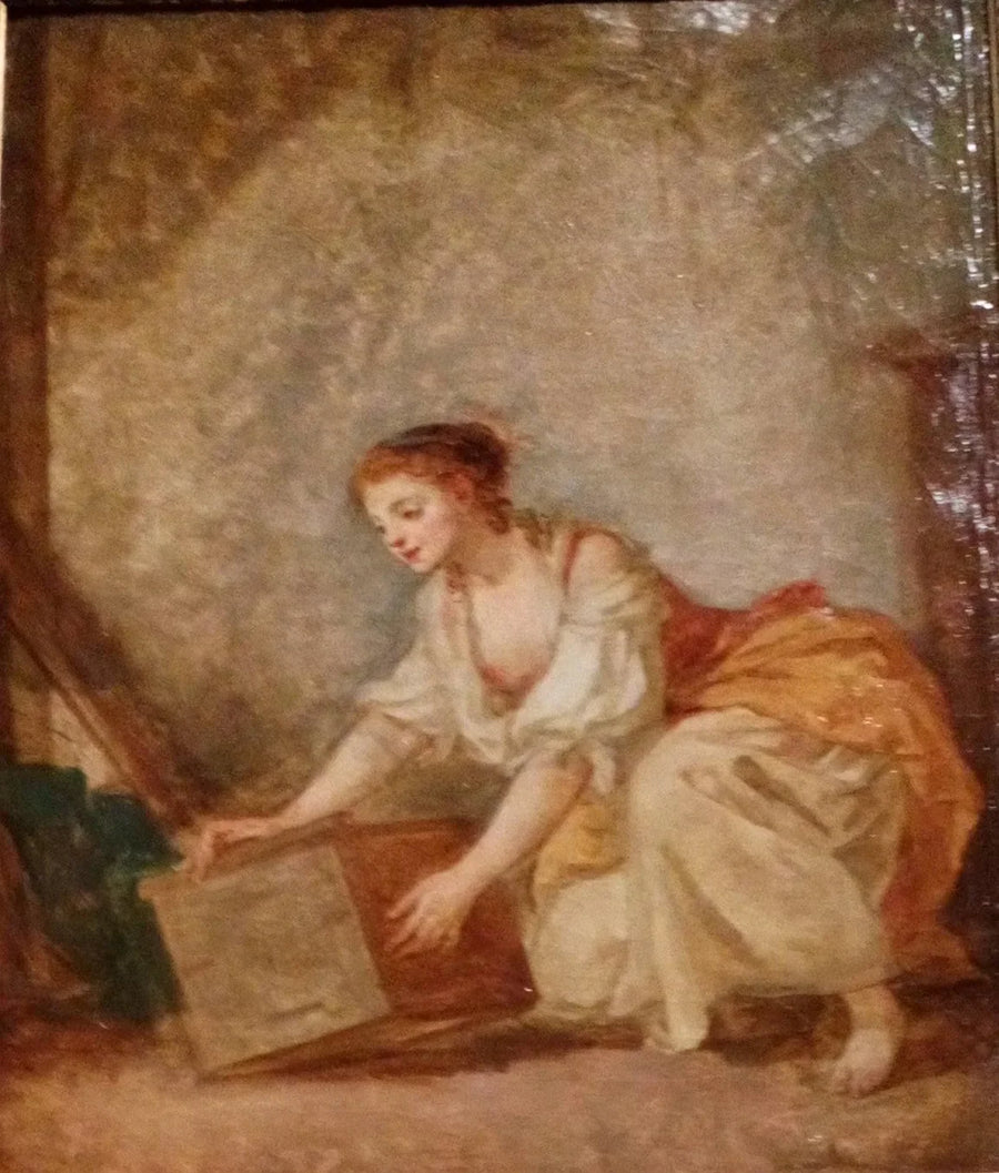 Genç kadın bir kutu kaldırıyor - Jean-Baptiste Greuze