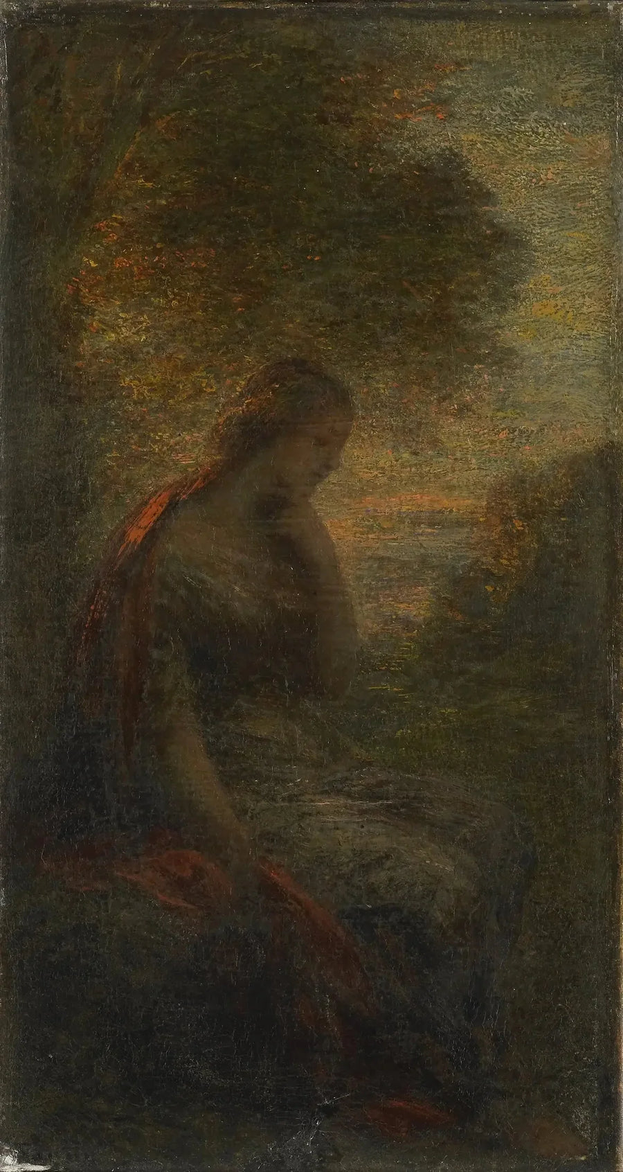 Genç kadın bir ağacın altında, gün batımında, "Sonbahar" adıyla - Henri Fantin-Latour