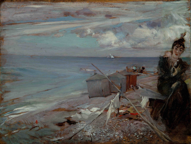 Genç kadın Ostende plajında - Giovanni Boldini