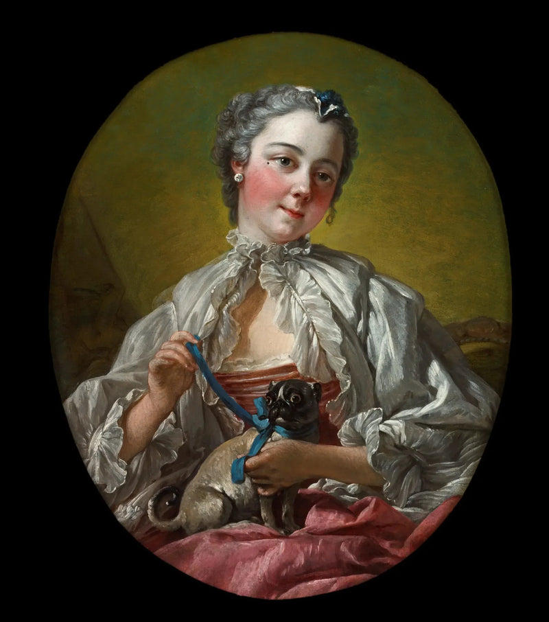 Genç kadın ve bir bulldog tutan - François Boucher