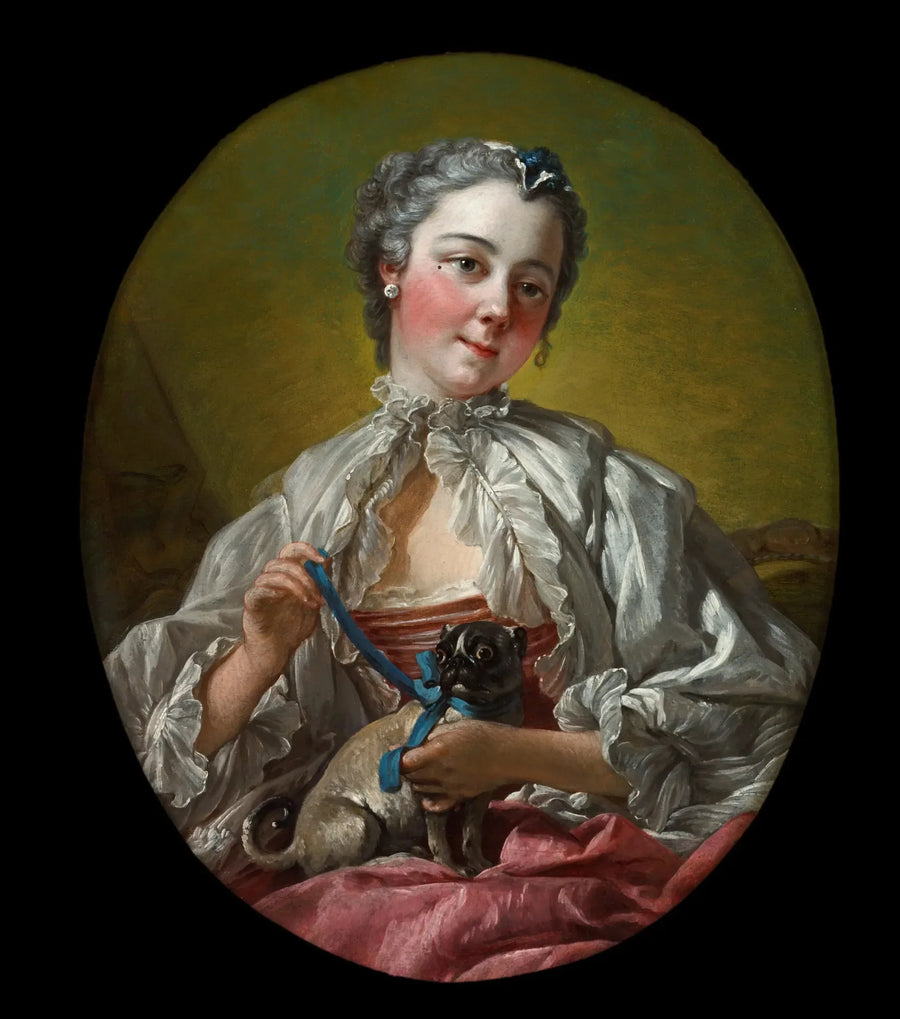 Genç kadın ve bir bulldog tutan - François Boucher