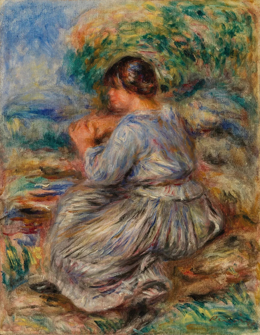 Bir manzarada oturan kız (Bir bahçede oturan genç kız) - Pierre-Auguste Renoir
