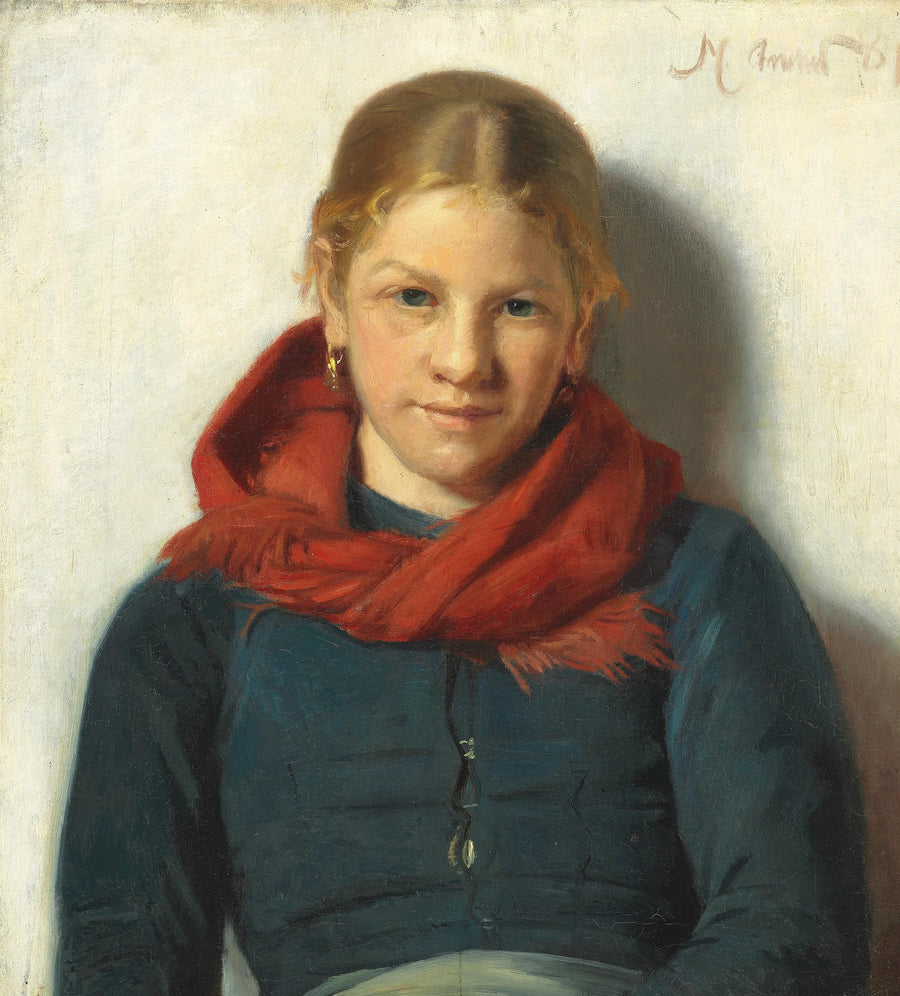 Kırmızı şal giymiş Skagenli genç kız - Michael Peter Ancher