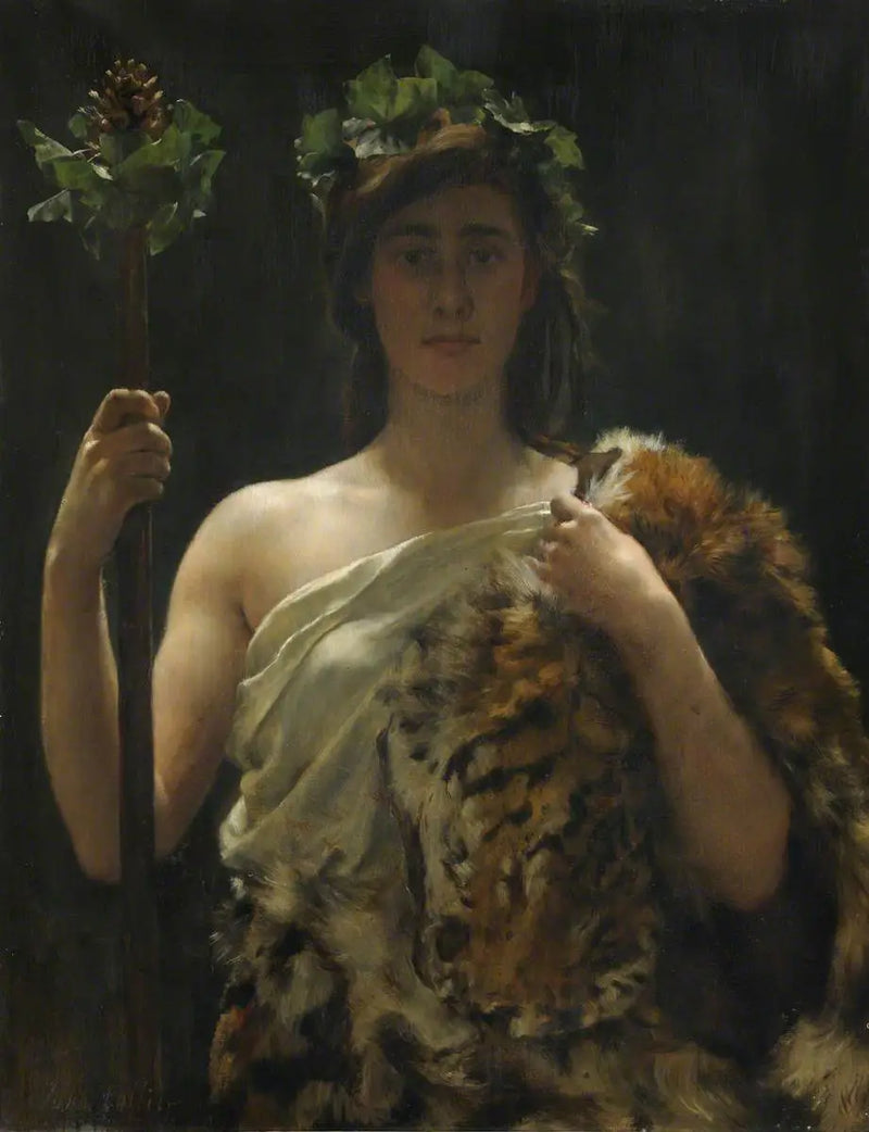 Tigernin derisine sarılı genç kız (eskiden Bacchus olarak adlandırılırdı) - John Collier