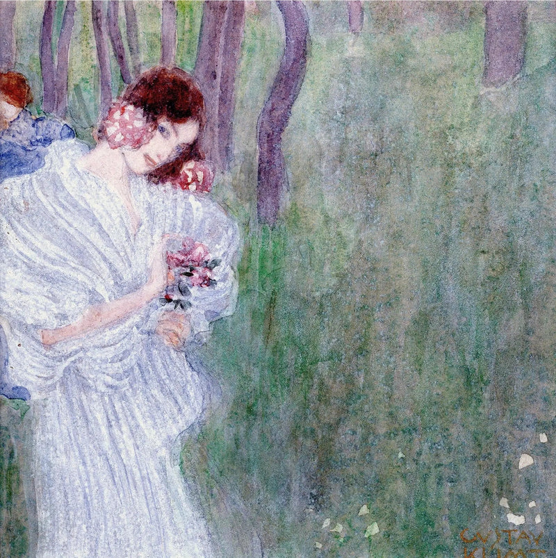 Beyaz elbise giymiş genç kız bir ormanda - Gustav Klimt