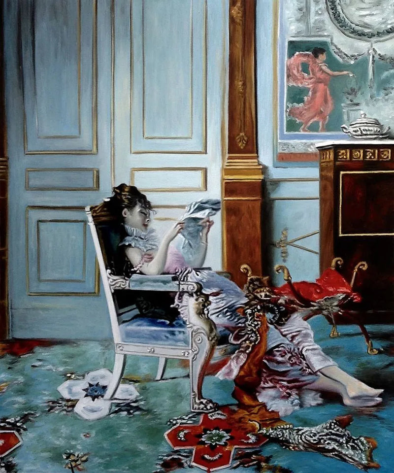 Genç kız oturma odasında okuyor - Giovanni Boldini
