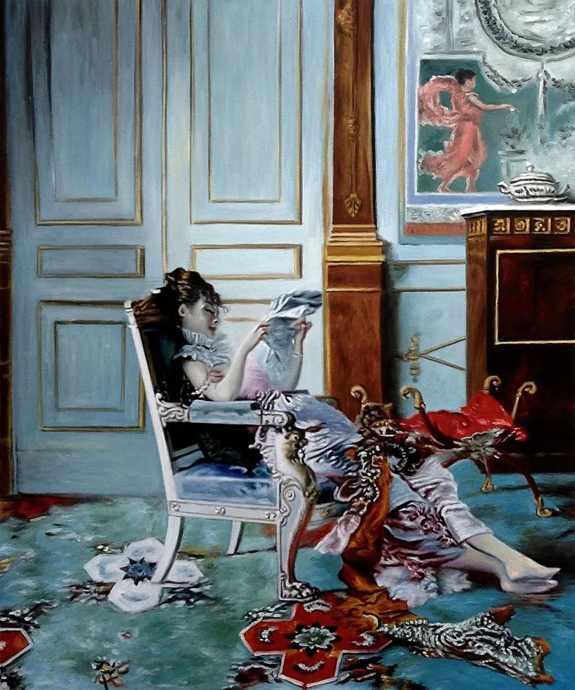 Genç kız oturma odasında okuyor - Giovanni Boldini