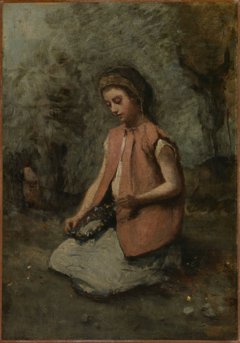 Jeune fille tressant une guirlande - Camille Corot