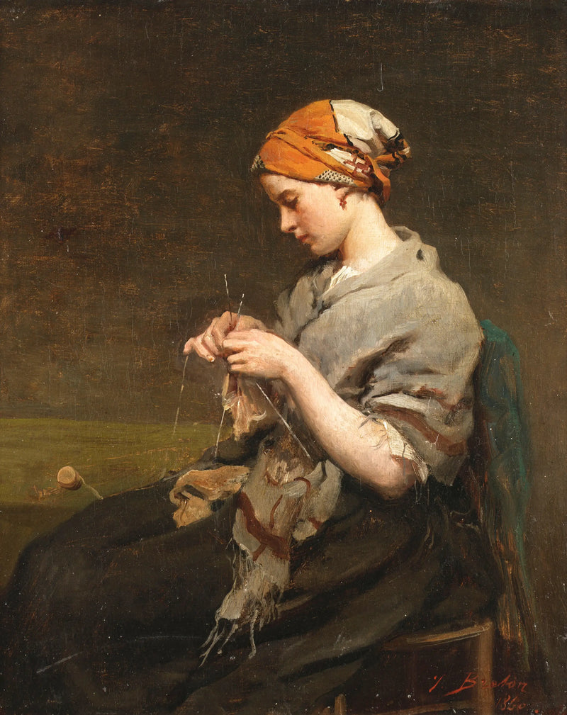 Genç Kız Örüyor (Versiyon 2) - Jules Breton