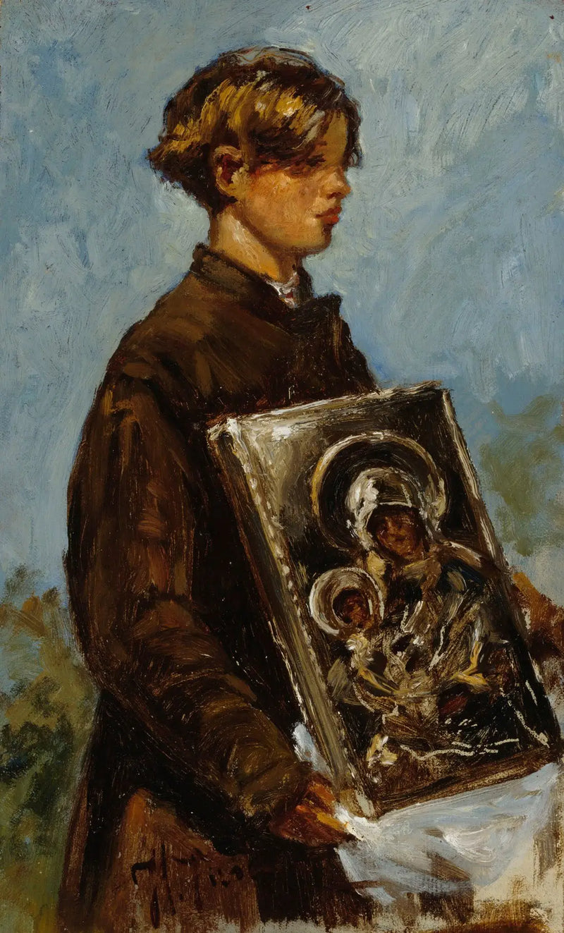 Genç çocuk bir ikon tutuyor, taslak - Ilya Repin