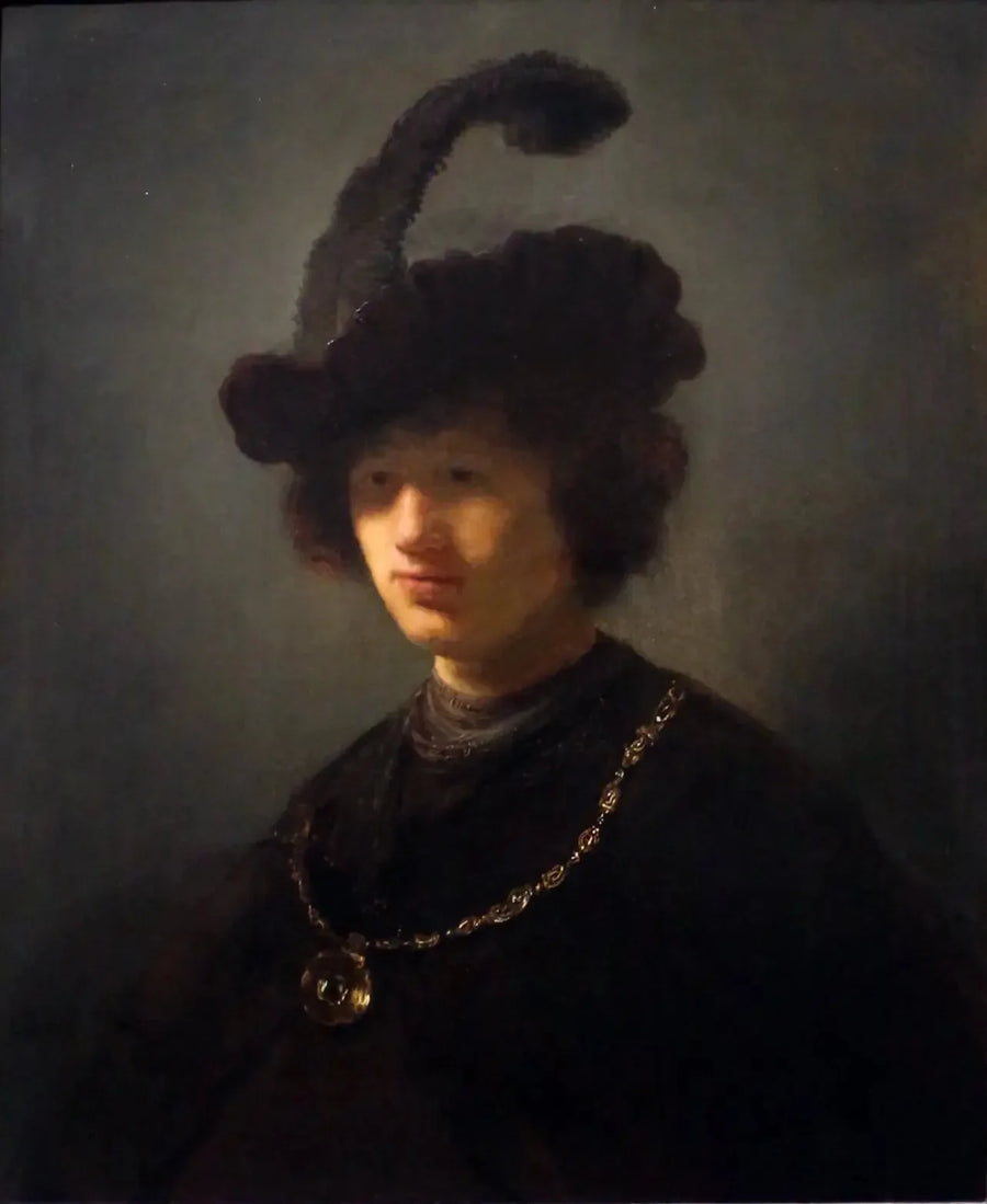 Tüy şapka takan genç adam - Rembrandt