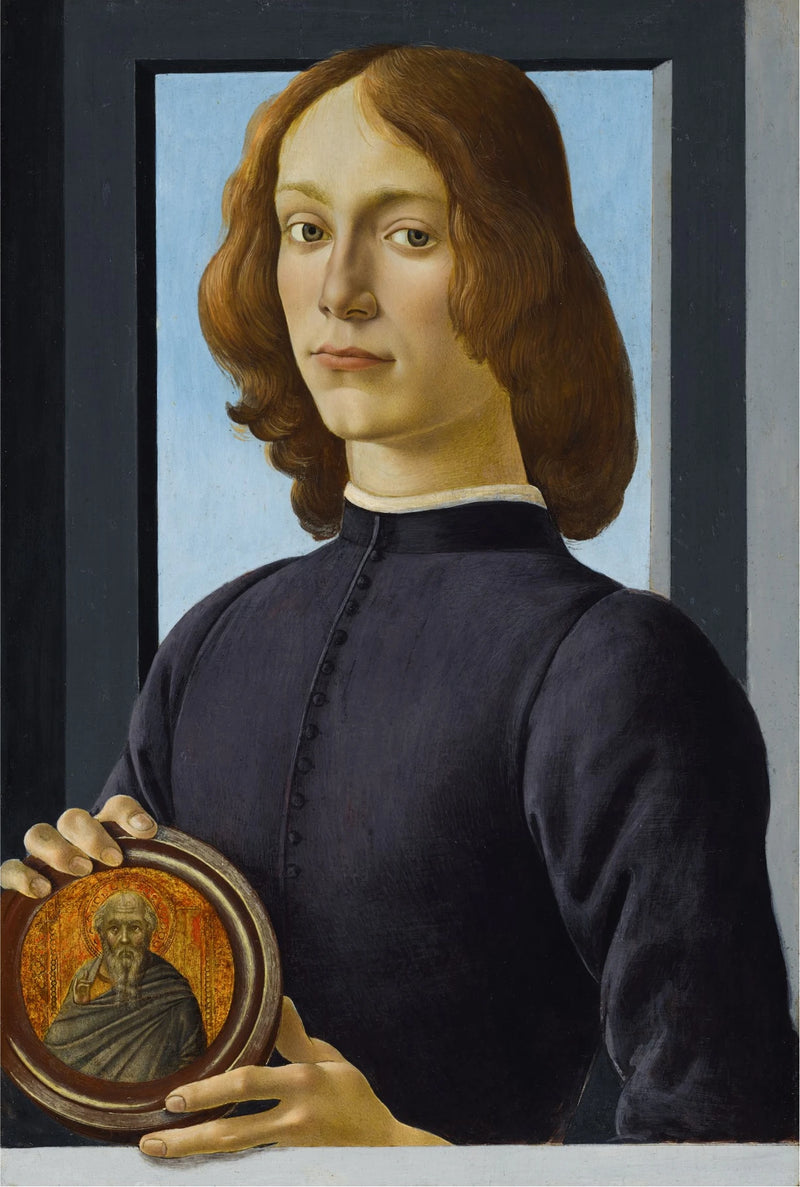 Genç Bir Adamın Bir Madalyon Tutan Portresi - Sandro Botticelli