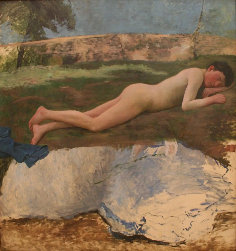Çimlerin üzerinde yatan çıplak genç adam - Frédéric Bazille