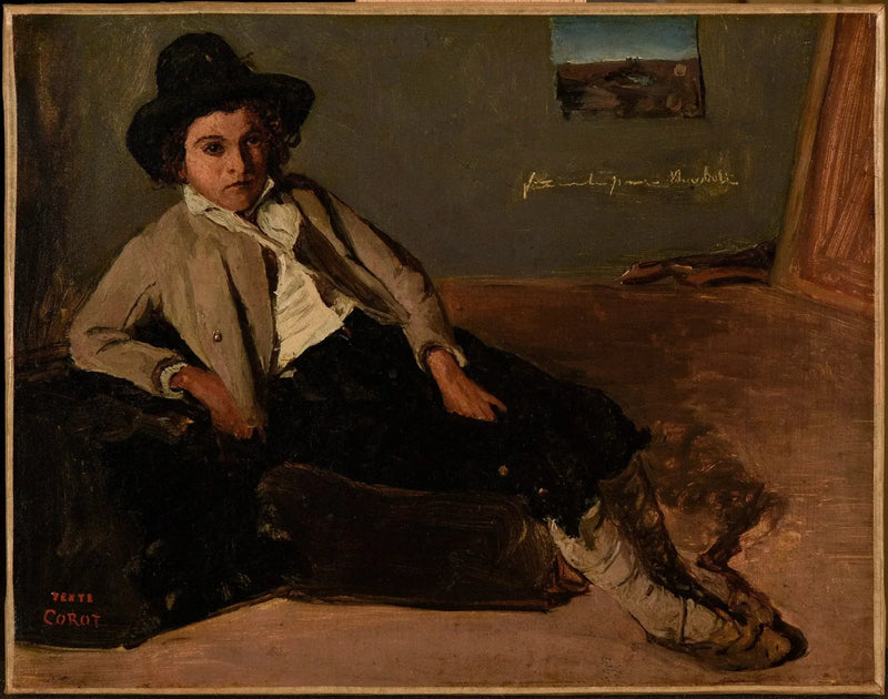 Roma'da Corot odasında oturan genç İtalyan - Jean-Baptiste Camille Corot