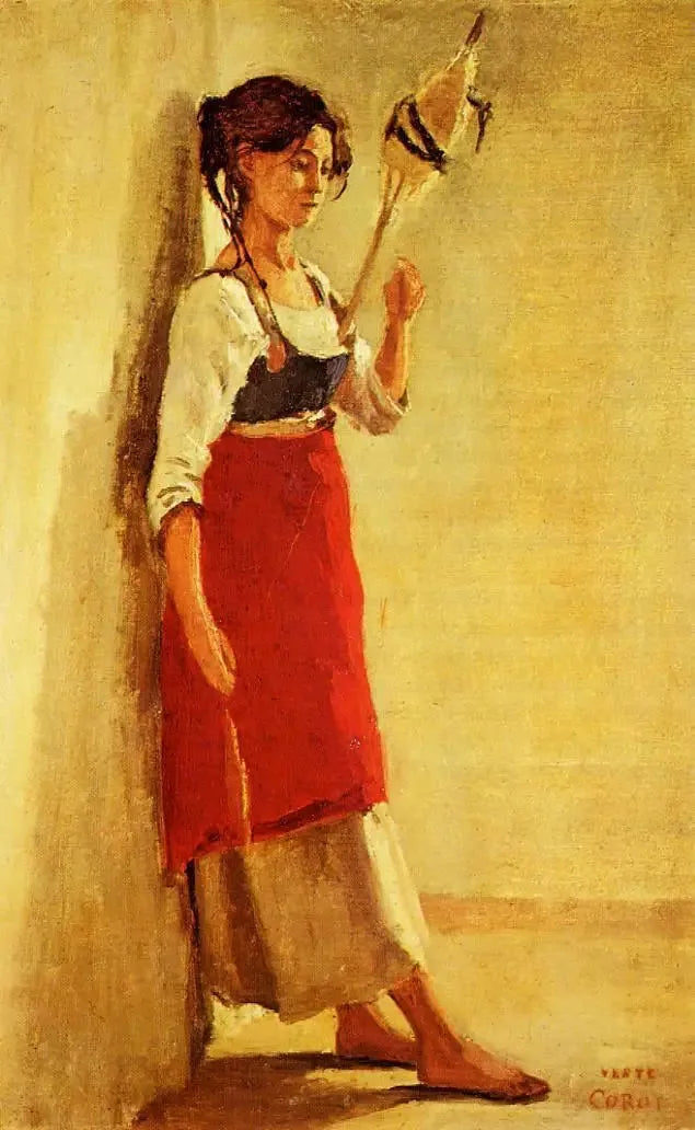 Papigno'dan genç İtalyan kiracı, onun eğirilmiş çubuğu - Jean-Baptiste Camille Corot