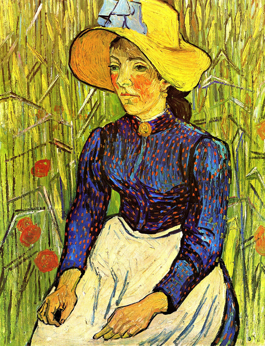 Buğday tarlasının önünde oturan saman şapkalı köylü - Vincent van Gogh