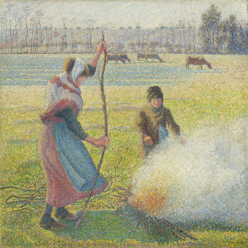 Genç Köylü Ateş Yakıyor. Beyaz Buz - Camille Pissarro