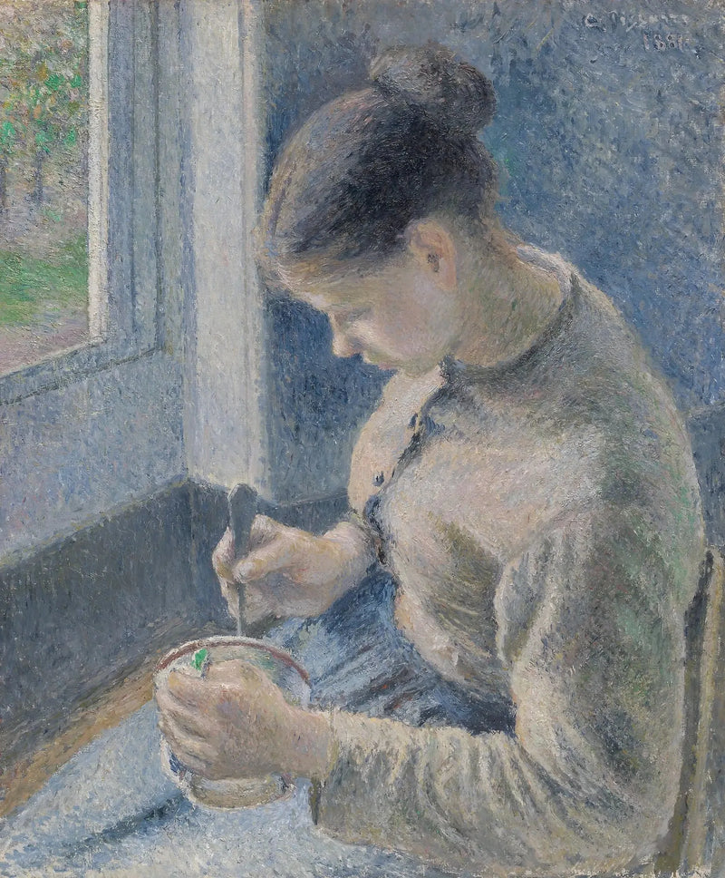 Genç köylü kadın kahvesini içerken - Camille Pissarro