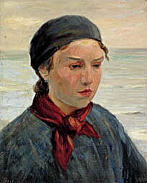 Genç balıkçı, boynunda kırmızı bir eşarp ile. - Michael Peter Ancher