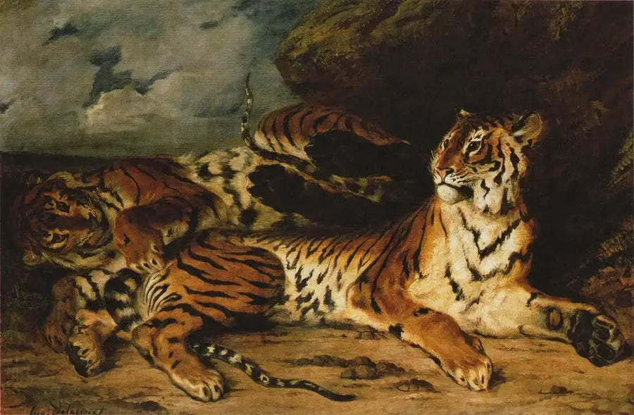 Annesiyle Oynayan Genç Kaplan - Eugène Delacroix