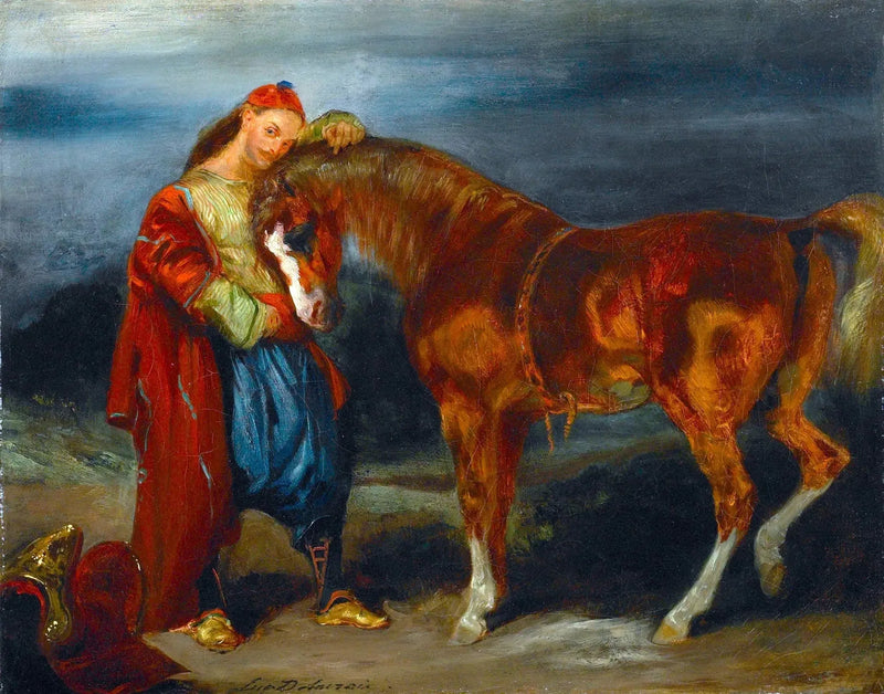 Genç Türk atını okşuyor - Eugène Delacroix