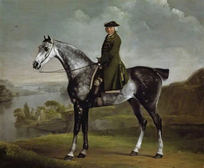Joseph Smyth Esq, Whittlebury Ormanı teğmeni, Northamptonshire, palamutlu gri bir at üzerinde - George Stubbs