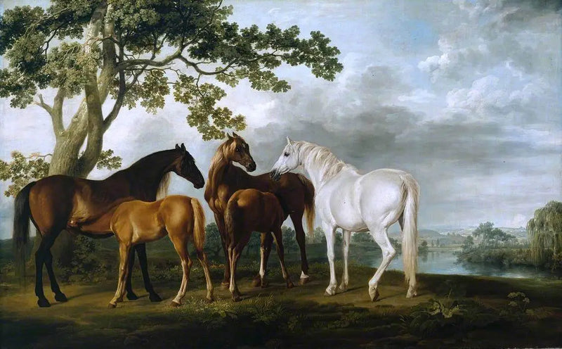 İnekler ve Buzağılar Nehir Manzarasında - George Stubbs