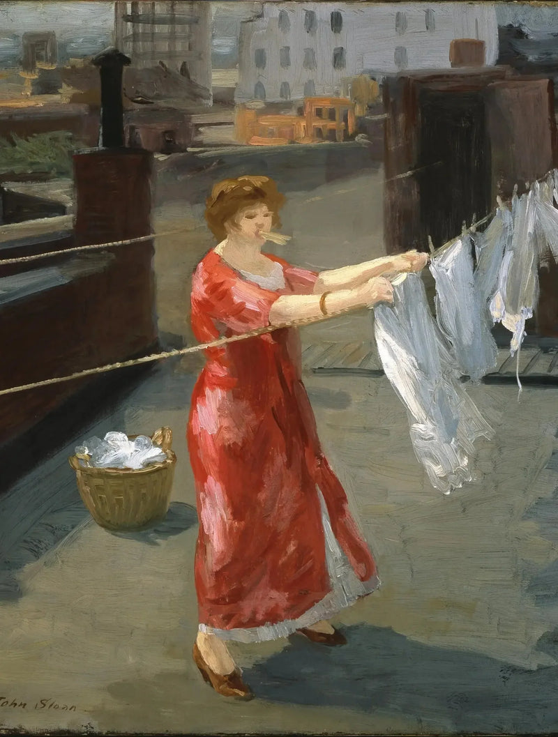 Kırmızı Kimono Çatı Üzerinde - John Sloan
