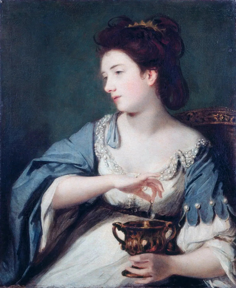 Kitty Fisher (1741–1767) Cleopatra rolünde inciyi çözüyor - Joshua Reynolds