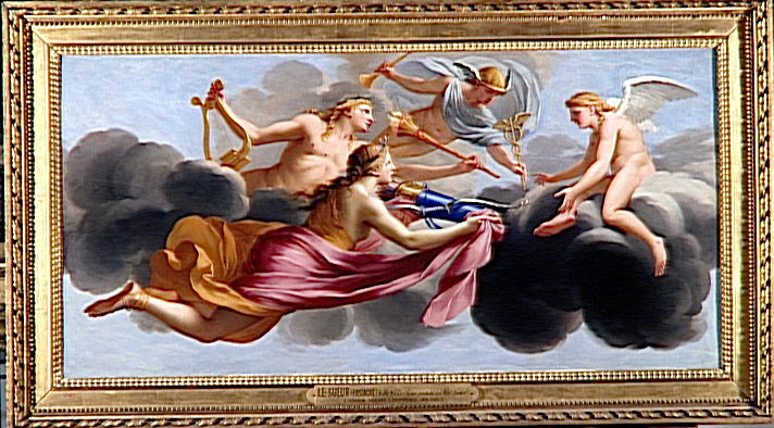 Aşk, Diane, Apollon ve Merkür'ün saygılarını kabul ediyor - Eustache Le Sueur
